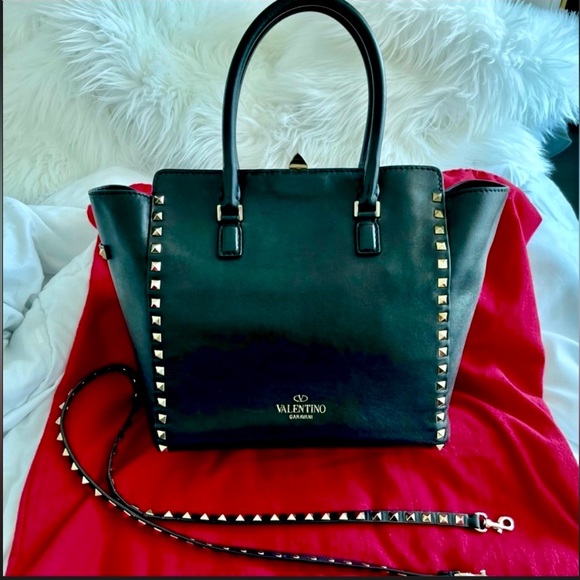 Valentino Garavani Handbags - Valentino Garavani Vitello Rockstud Double Handle Tote Black